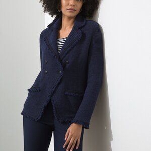 Chicos Tweed Knit Blazer-Dark Denim